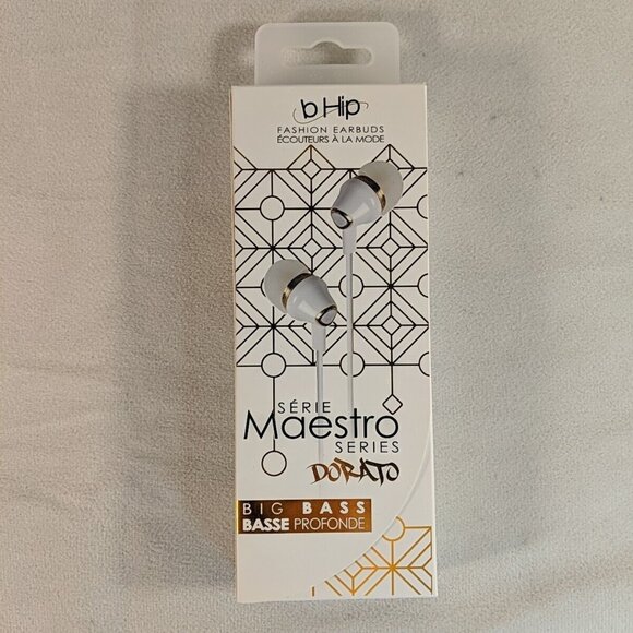 B Hip Maestro Series Dorato Big Bass Gold White Fashion Earbuds NEW 3.5mm Mic - Picture 1 of 8
